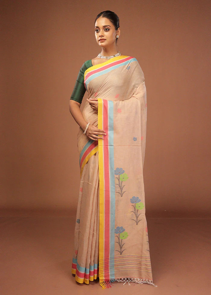 Cream Matka Silk Saree With Blouse Piece - Image 2