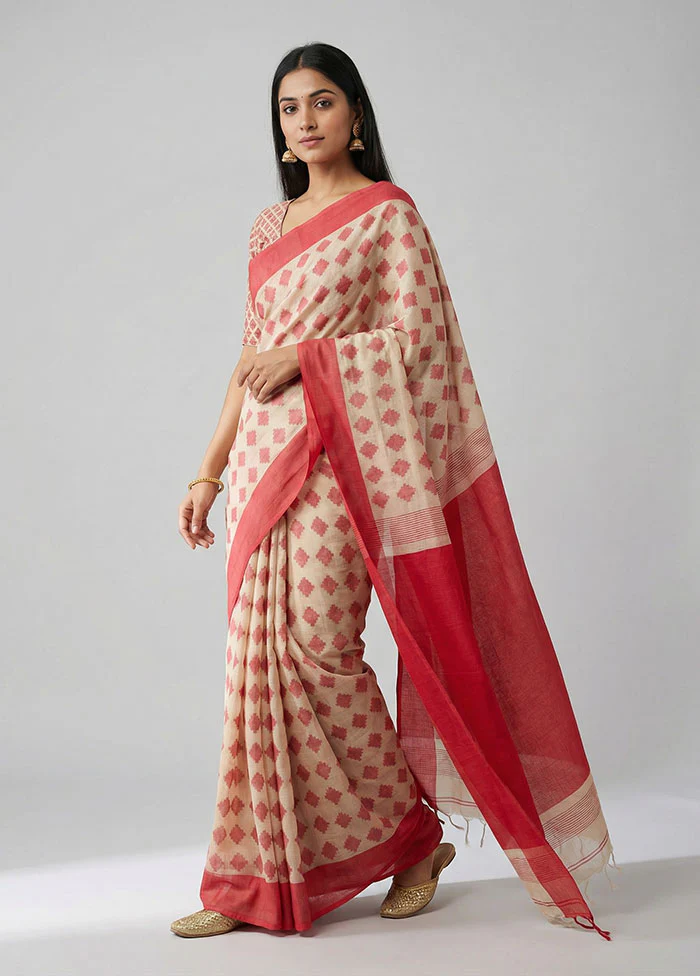 Cream Matka Silk Saree With Blouse Piece