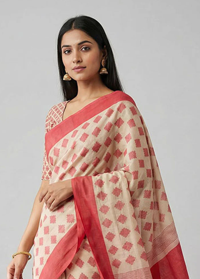 Cream Matka Silk Saree With Blouse Piece - Image 2