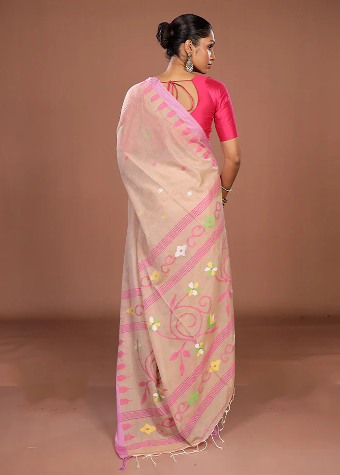 Cream Matka Silk Saree With Blouse Piece - Image 3