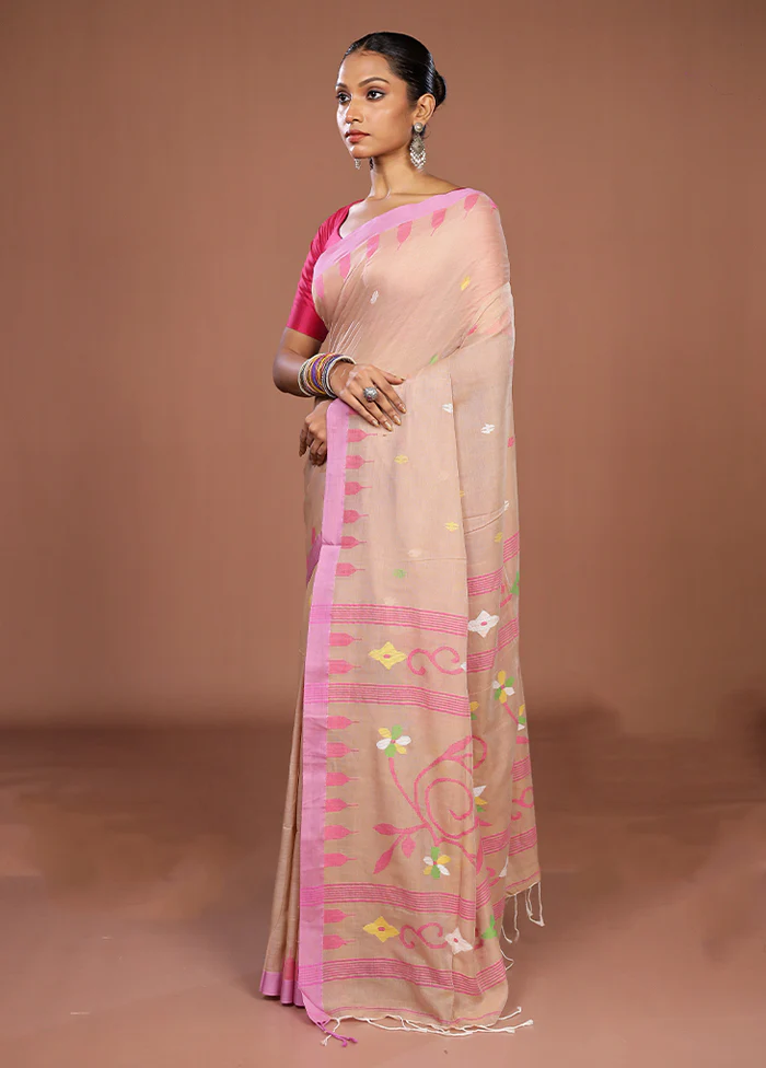 Cream Matka Silk Saree With Blouse Piece - Image 4