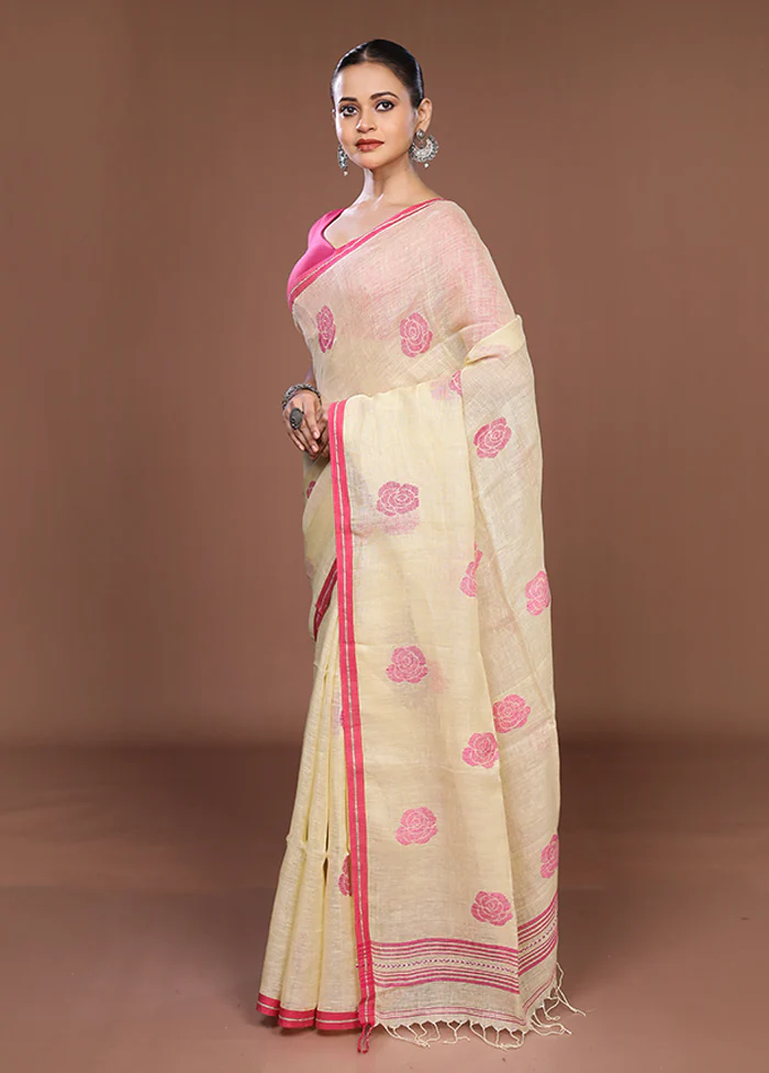 Cream Matka Silk Saree With Blouse Piece - Image 4