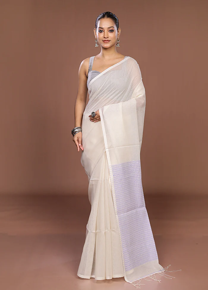 Cream Matka Silk Saree With Blouse Piece - Image 2