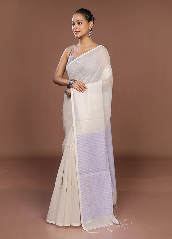 Cream Matka Silk Saree With Blouse Piece - Image 4