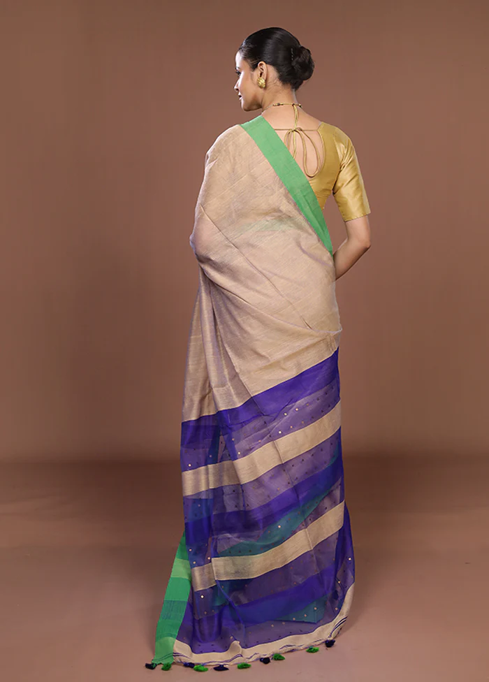 Cream Matka Silk Saree With Blouse Piece - Image 3