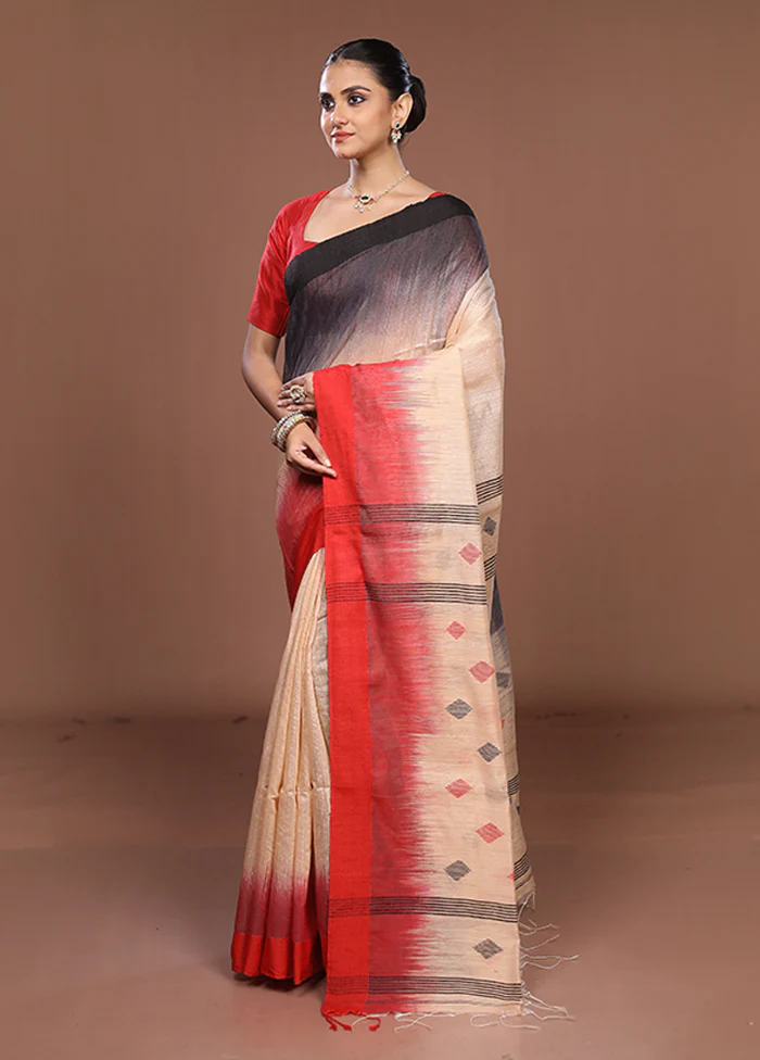 Cream Matka Silk Saree With Blouse Piece - Image 4