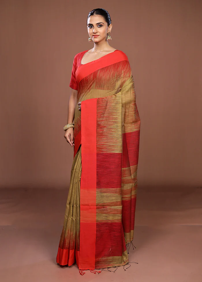Cream Matka Silk Saree With Blouse Piece - Image 4