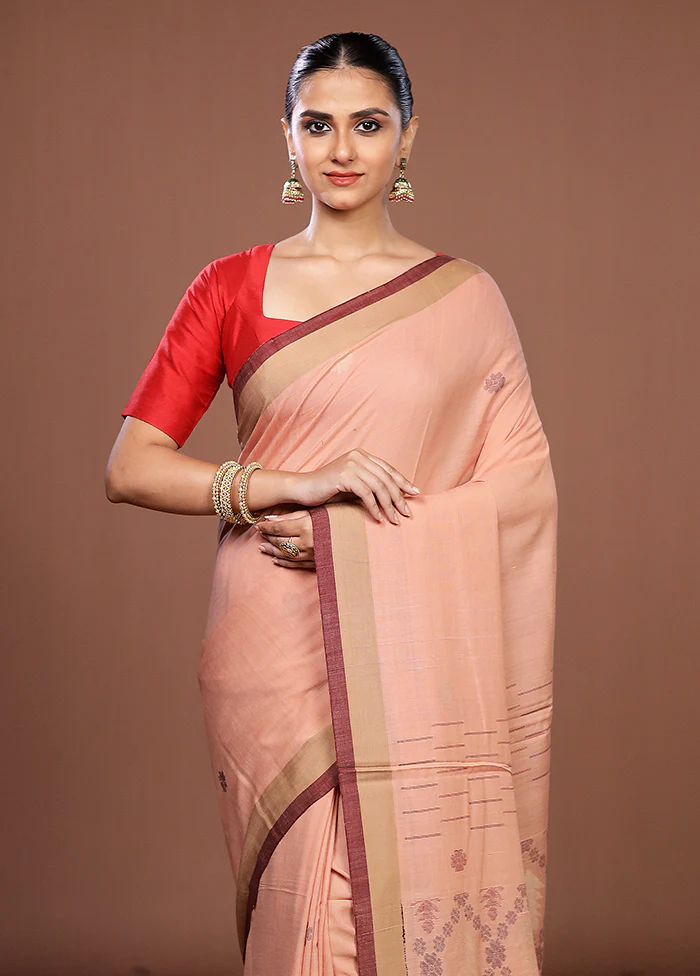 Cream Matka Silk Saree With Blouse Piece