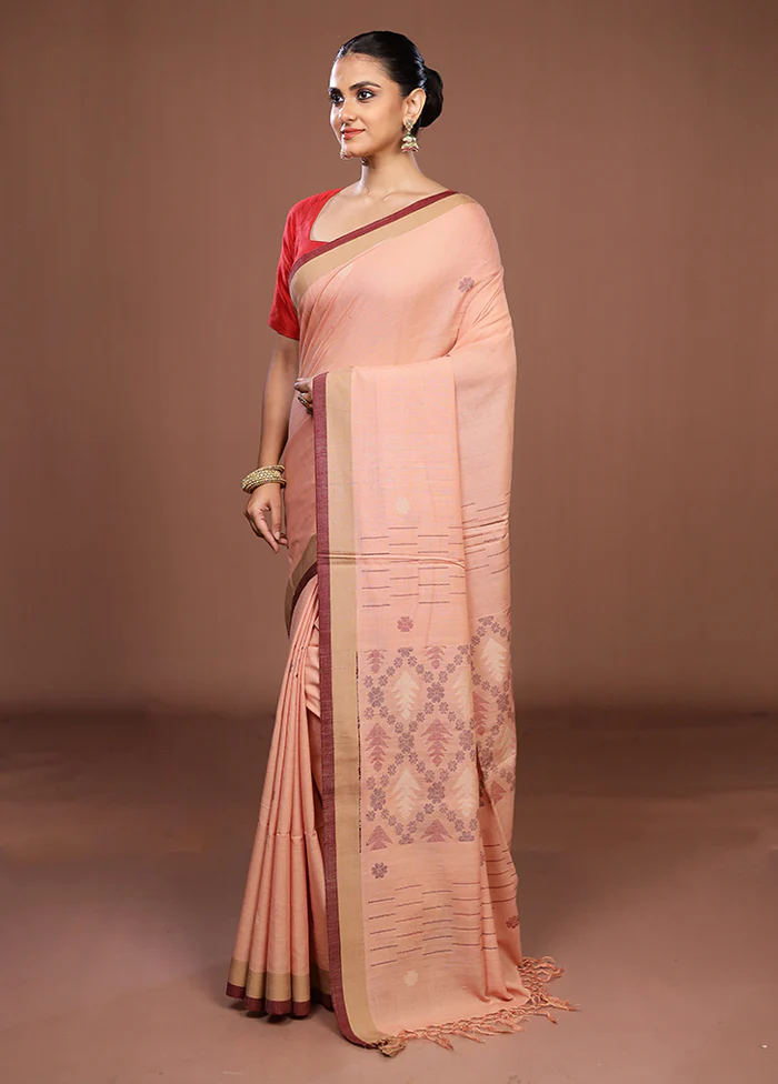 Cream Matka Silk Saree With Blouse Piece - Image 4