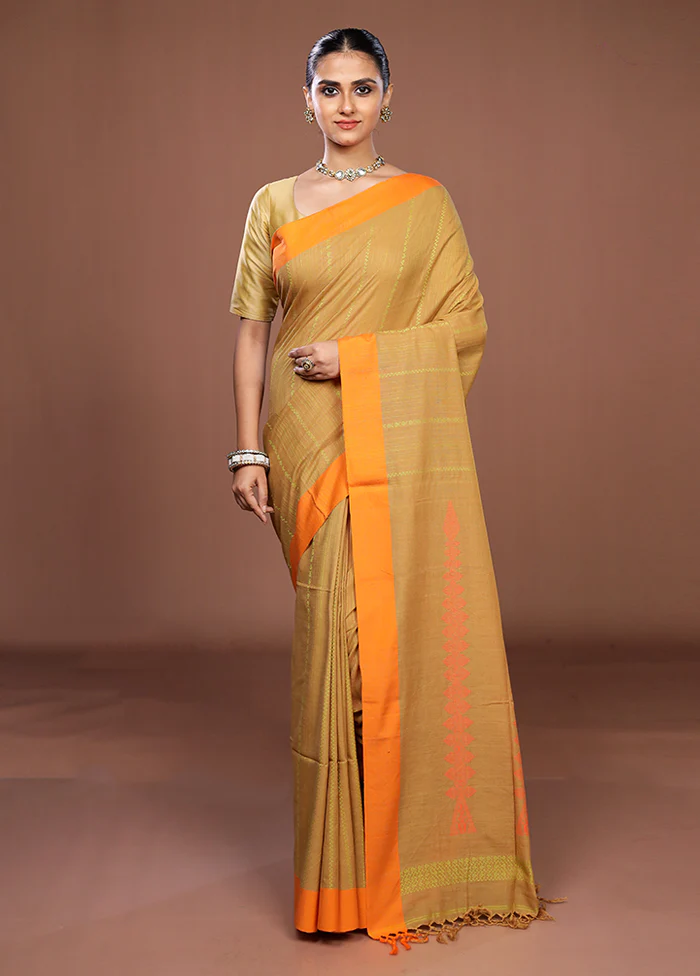 Cream Matka Silk Saree With Blouse Piece - Image 2