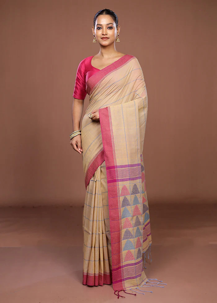 Cream Matka Silk Saree With Blouse Piece - Image 2