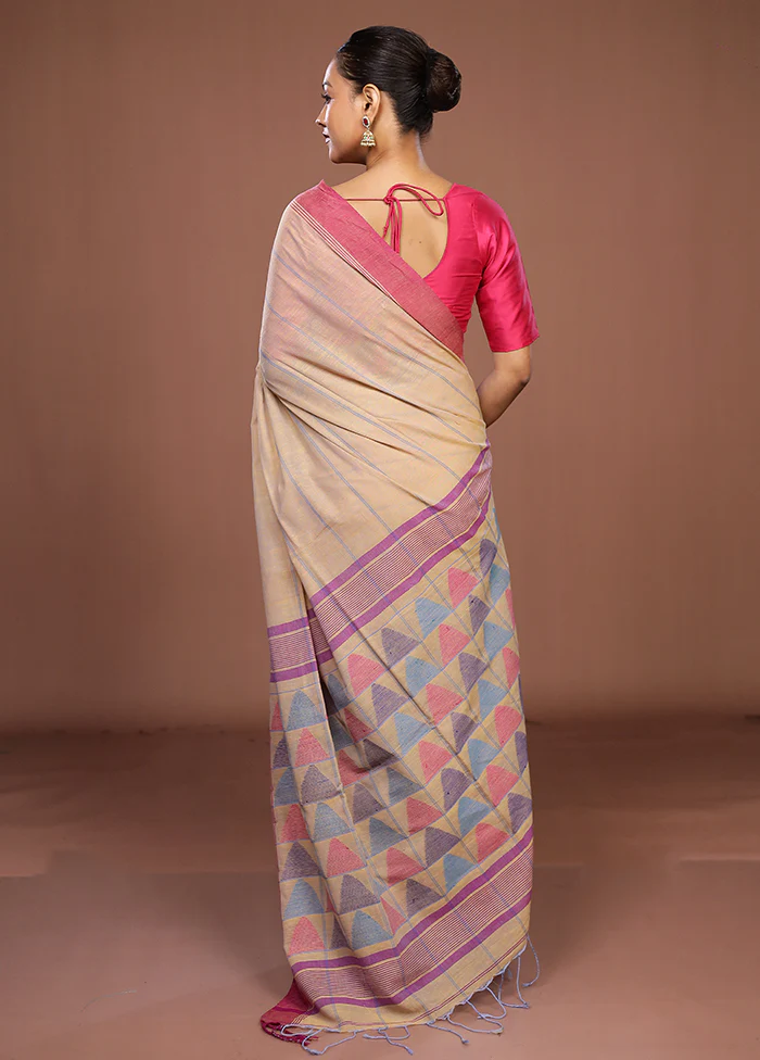 Cream Matka Silk Saree With Blouse Piece - Image 3
