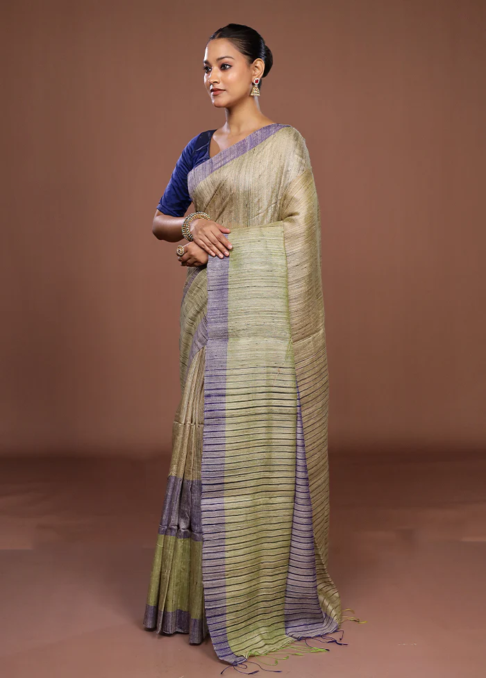 Cream Matka Silk Saree With Blouse Piece - Image 4