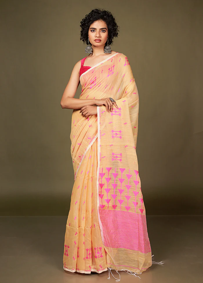 Cream Matka Silk Saree Without Blouse Piece - Image 2