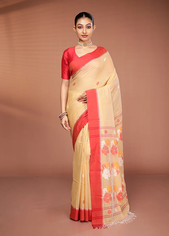 Cream Matka Silk Saree With Blouse Piece - Image 2