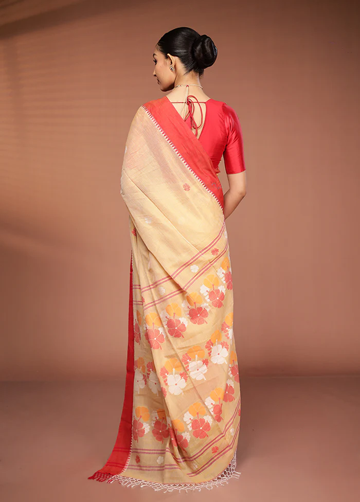 Cream Matka Silk Saree With Blouse Piece - Image 3