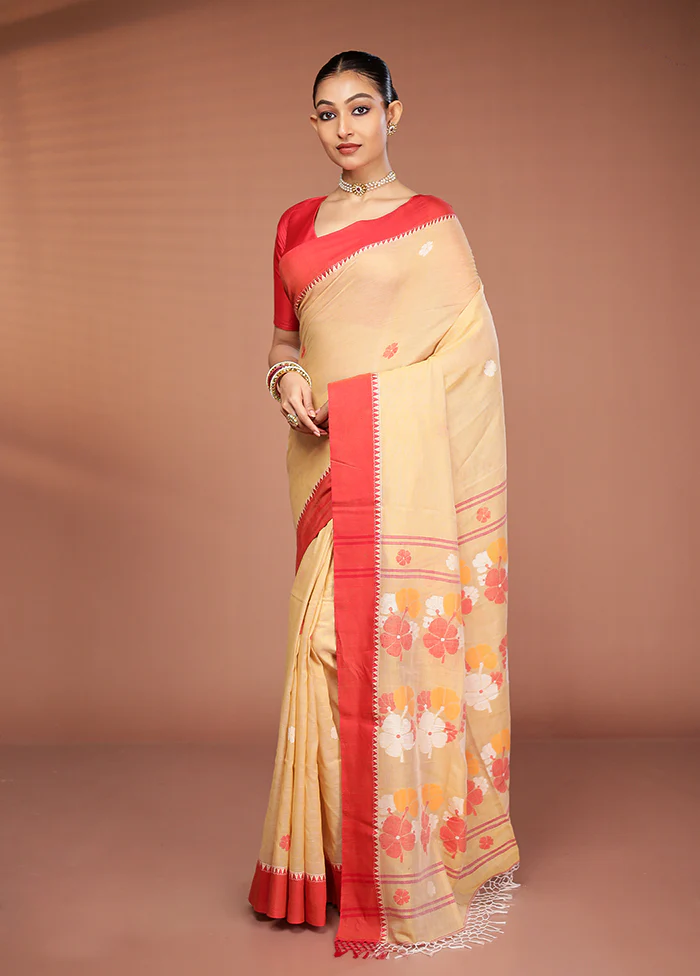 Cream Matka Silk Saree With Blouse Piece - Image 4