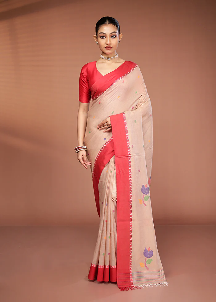 Cream Matka Silk Saree With Blouse Piece - Image 2