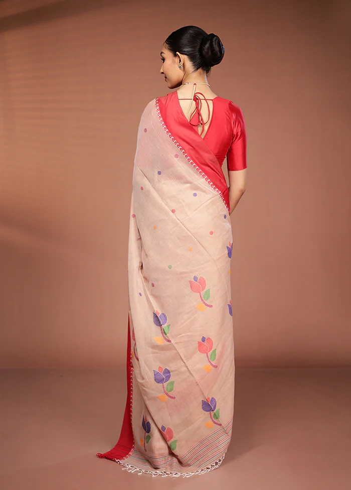 Cream Matka Silk Saree With Blouse Piece - Image 3