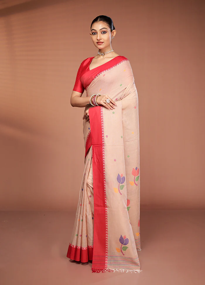 Cream Matka Silk Saree With Blouse Piece - Image 4
