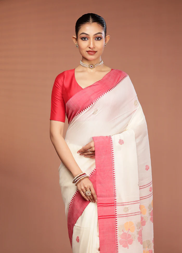 White Matka Silk Saree With Blouse Piece