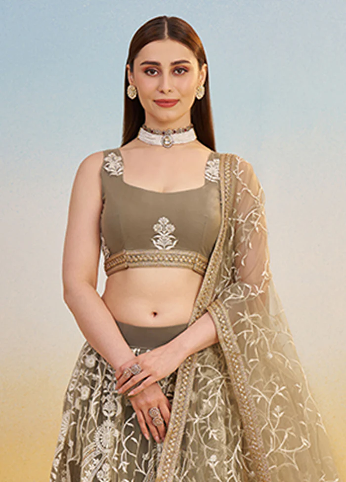 Cream Net Dupatta Lehenga Set - Image 2