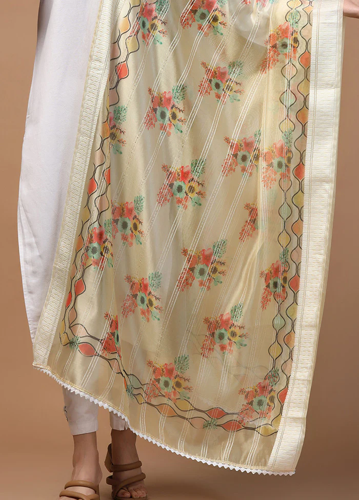 Cream Organza Dupatta - Image 3