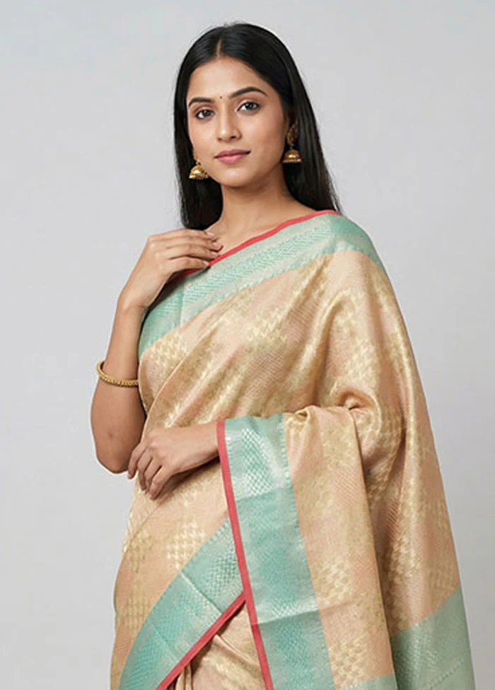 Cream Organza Saree With Blouse Piece - Image 2