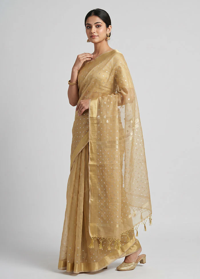 Cream Organza Saree With Blouse Piece