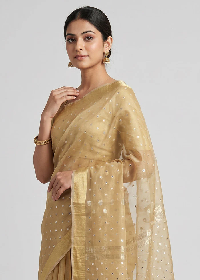 Cream Organza Saree With Blouse Piece - Image 2