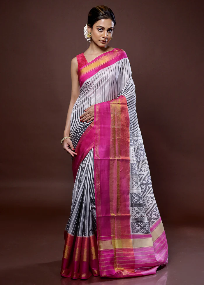Cream Pochampally Pure Silk Saree With Blouse Piece - Image 3