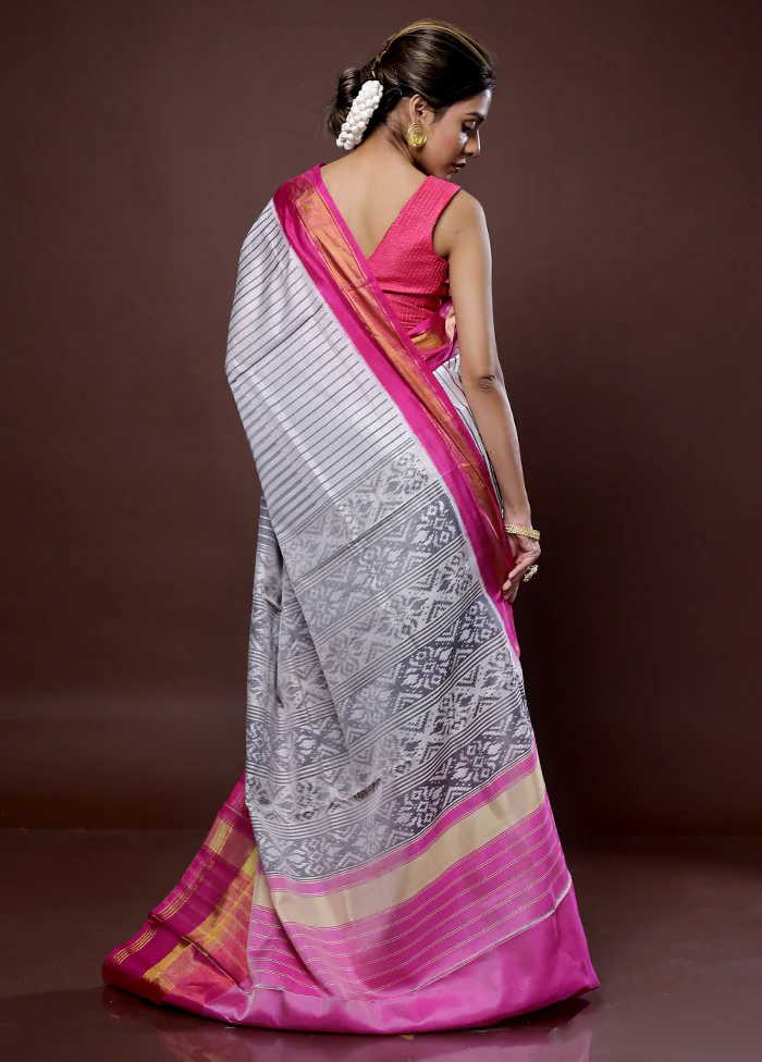 Cream Pochampally Pure Silk Saree With Blouse Piece - Image 4