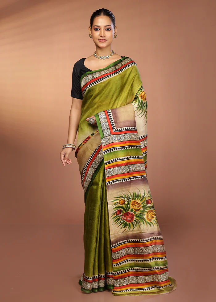 Cream Printed Pure Silk Saree Without Blouse Piece - Image 2