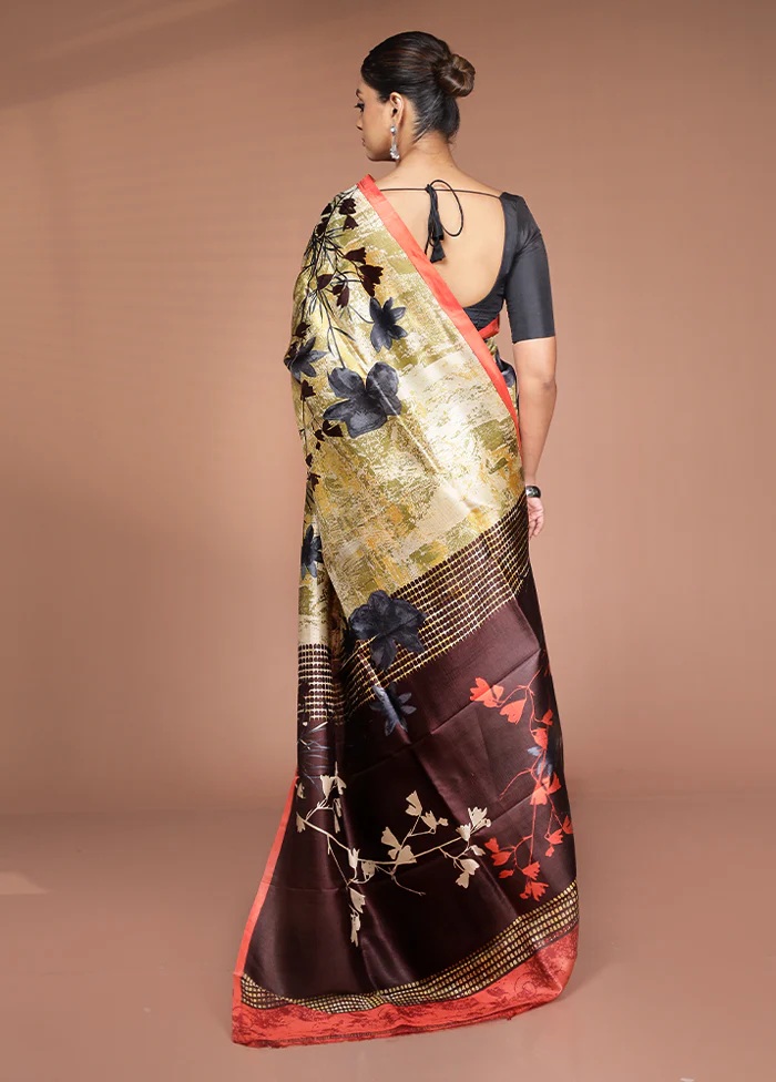 Cream Printed Pure Silk Saree Without Blouse Piece - Image 3