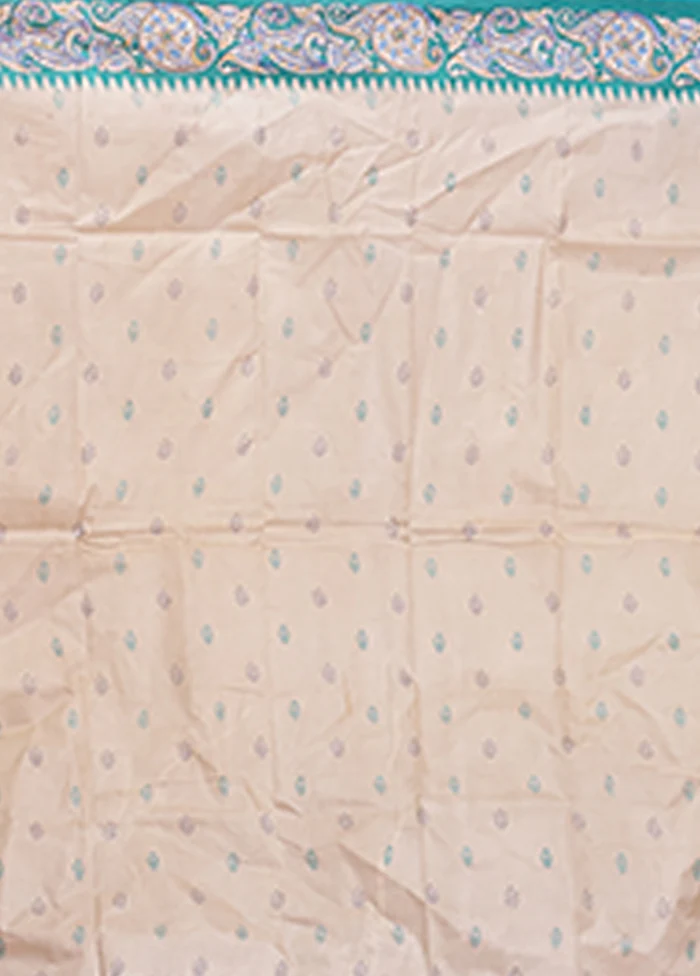 Cream Printed Pure Silk Saree Without Blouse Piece - Image 5