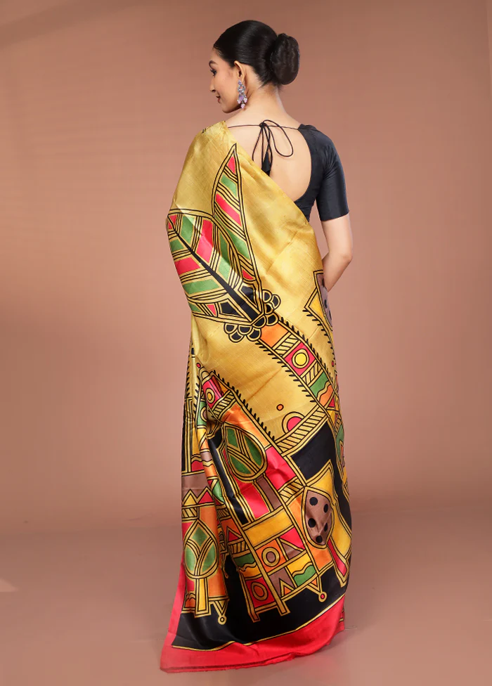 Cream Printed Pure Silk Saree Without Blouse Piece - Image 3