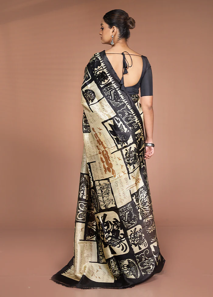 Cream Printed Pure Silk Saree Without Blouse Piece - Image 3