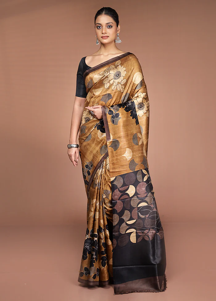 Cream Printed Pure Silk Saree Without Blouse Piece - Image 2