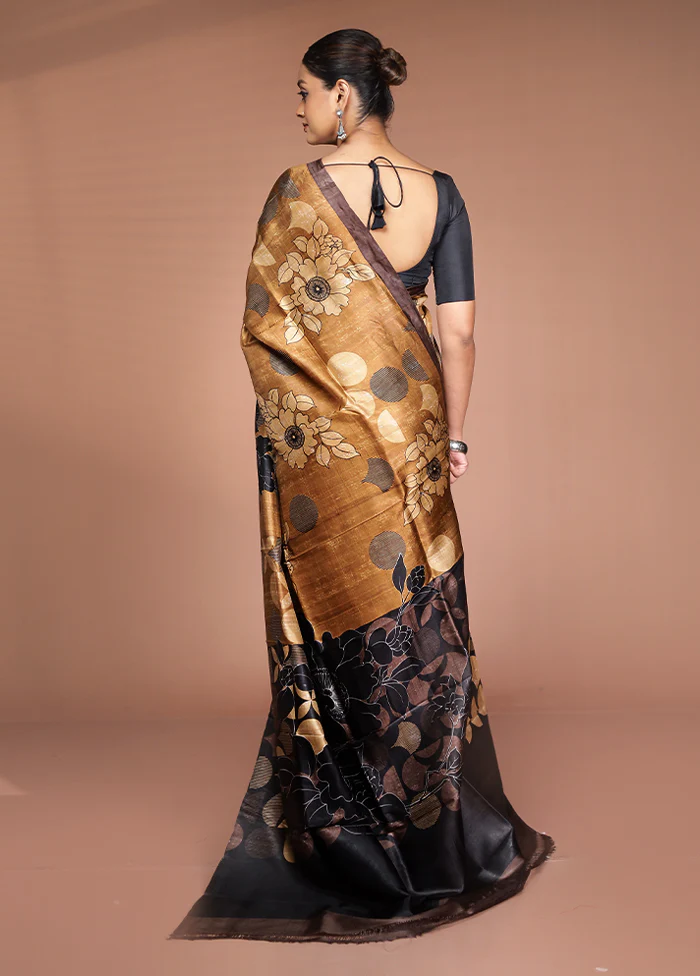 Cream Printed Pure Silk Saree Without Blouse Piece - Image 3