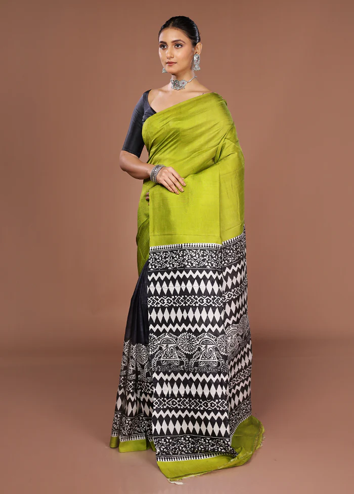 Cream Printed Pure Silk Saree Without Blouse Piece - Image 4
