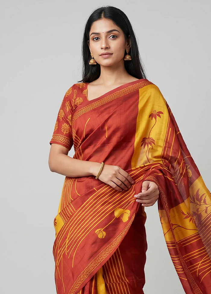 Cream Printed Silk Saree Without Blouse Piece - Image 2