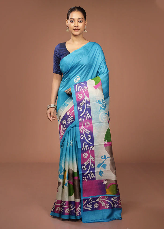 Cream Printed Pure Silk Saree Without Blouse Piece - Image 2