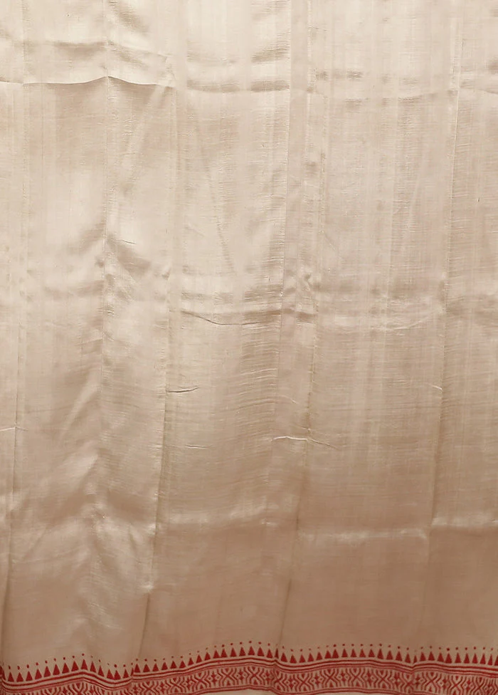 Cream Printed Pure Silk Saree Without Blouse Piece - Image 5