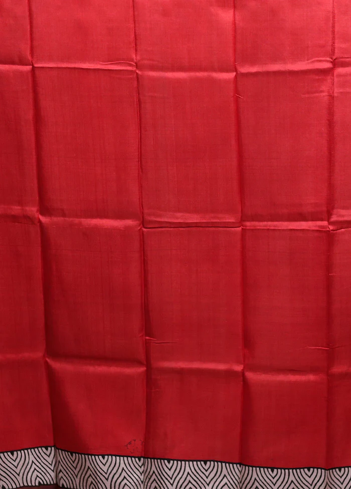 Cream Printed Pure Silk Saree Without Blouse Piece - Image 5