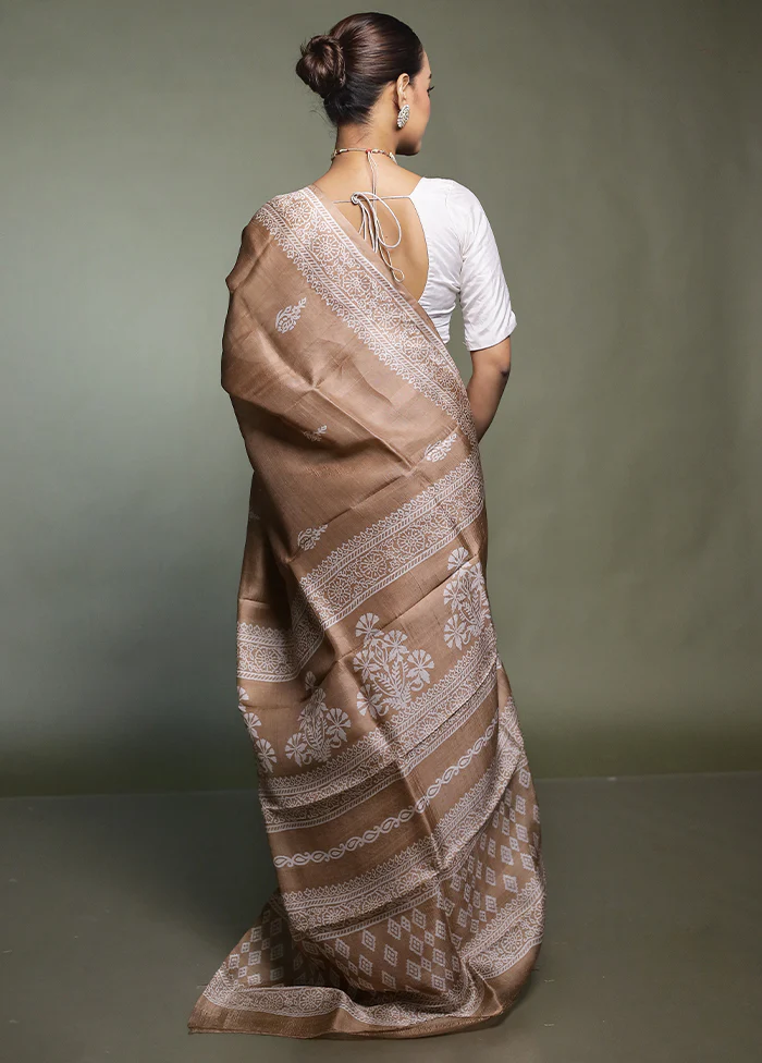 Cream Printed Pure Silk Saree Without Blouse Piece - Image 3