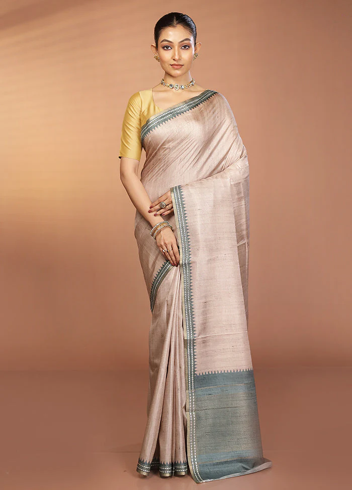 Cream Printed Pure Silk Saree Without Blouse Piece - Image 2