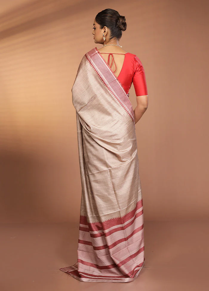 Cream Printed Pure Silk Saree Without Blouse Piece - Image 3