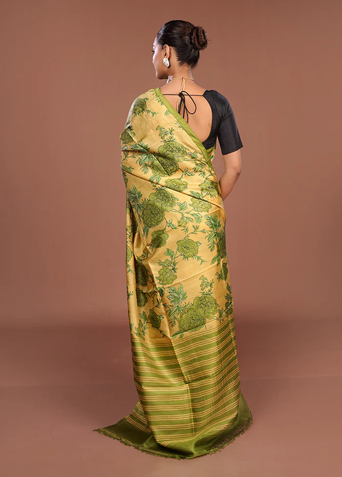 Cream Printed Silk Saree Without Blouse Piece - Image 3