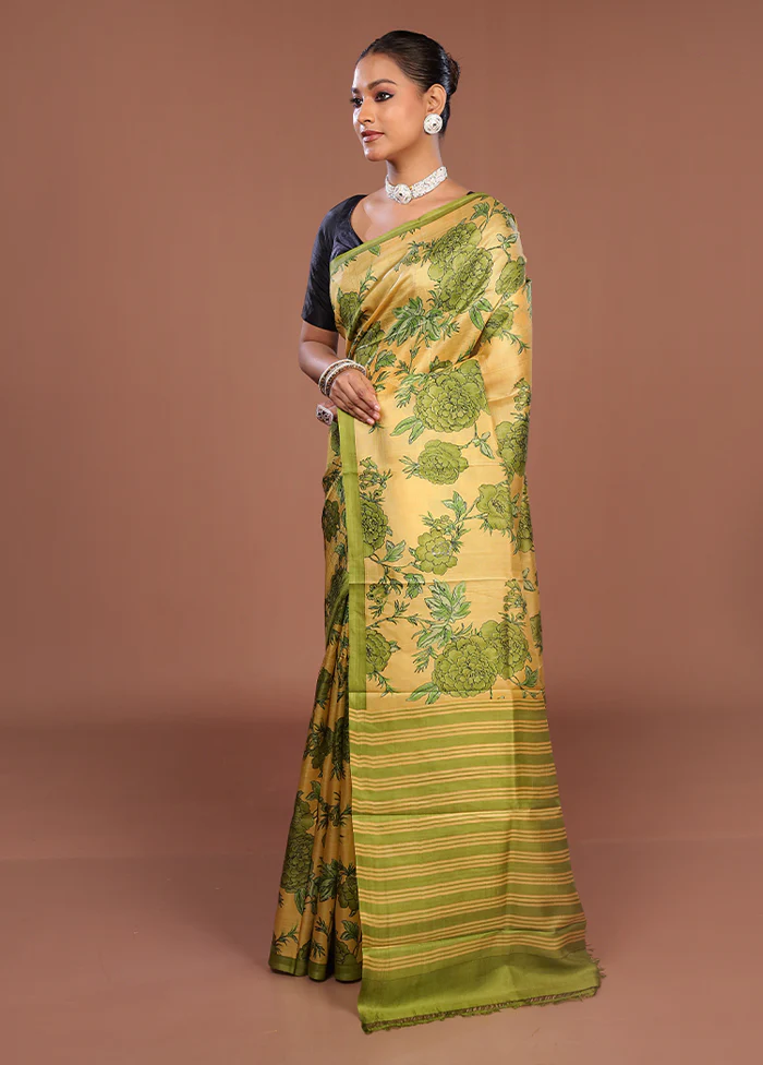 Cream Printed Silk Saree Without Blouse Piece - Image 4