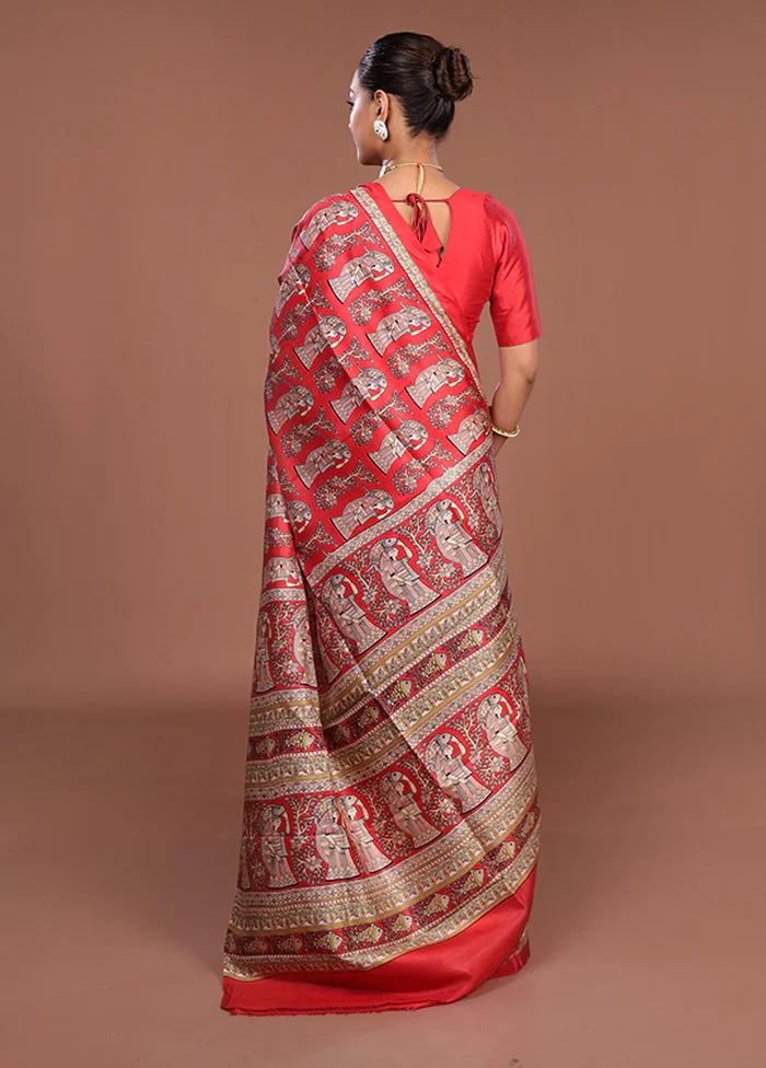 Cream Printed Silk Saree Without Blouse Piece - Image 3